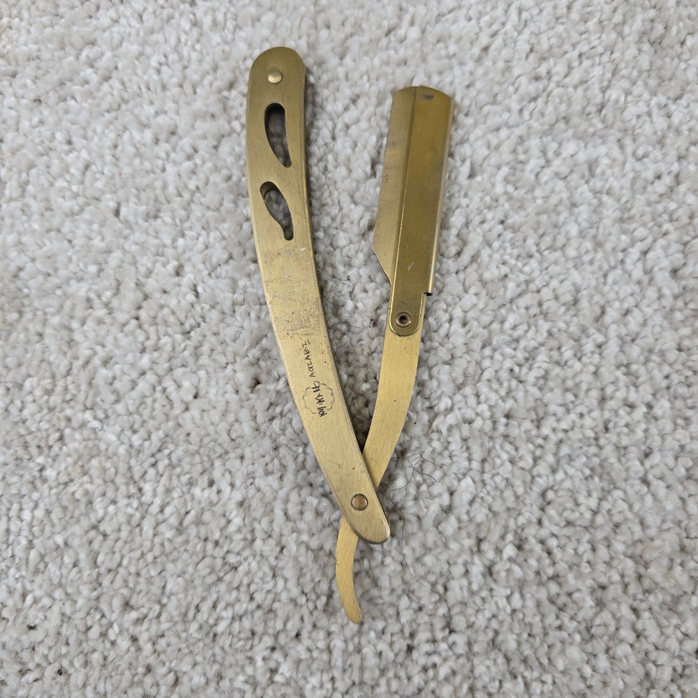 Unbranded Straight Razor Gold Brass Folding Manual Barber Shaving Tool